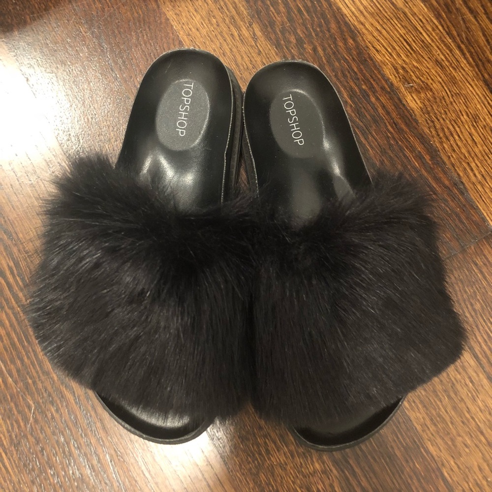 TOPSHOP faux fur slides